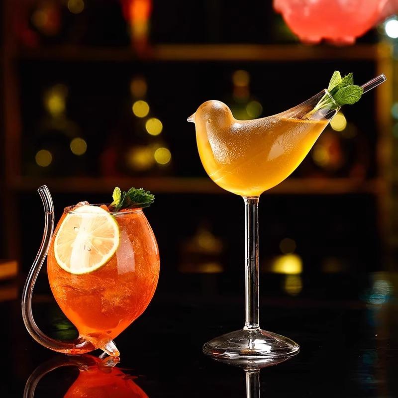 Creative Novelty Cocktail Glass Collection Bird Shaped Glass Vampire Sipping Glass Molecular Mixology Goblet Unique Glassware Set for Bars Parties & Home