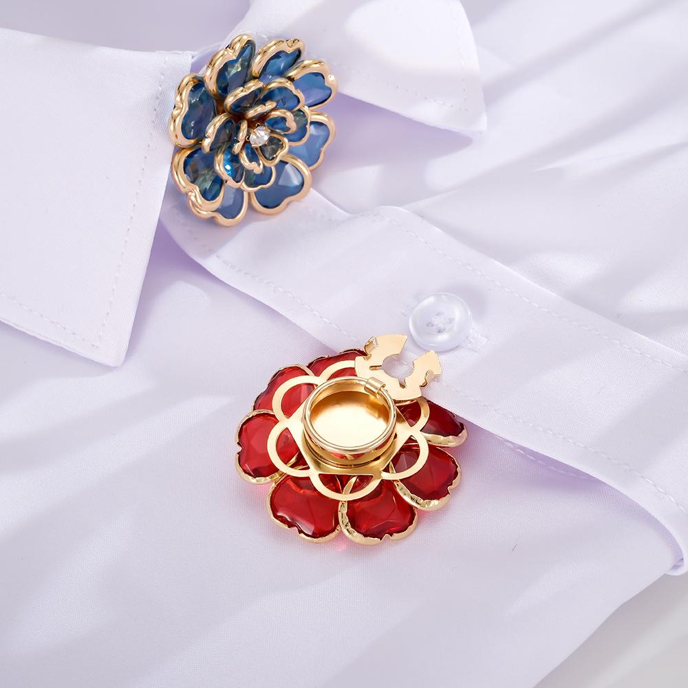 Camellia Flower Button Covers for Shirts Decorative Floral Cufflink Covers Acrylic Crystal Camellia Collar Clip Cuff Button Covers Fashion Jewelry Accessories for Women