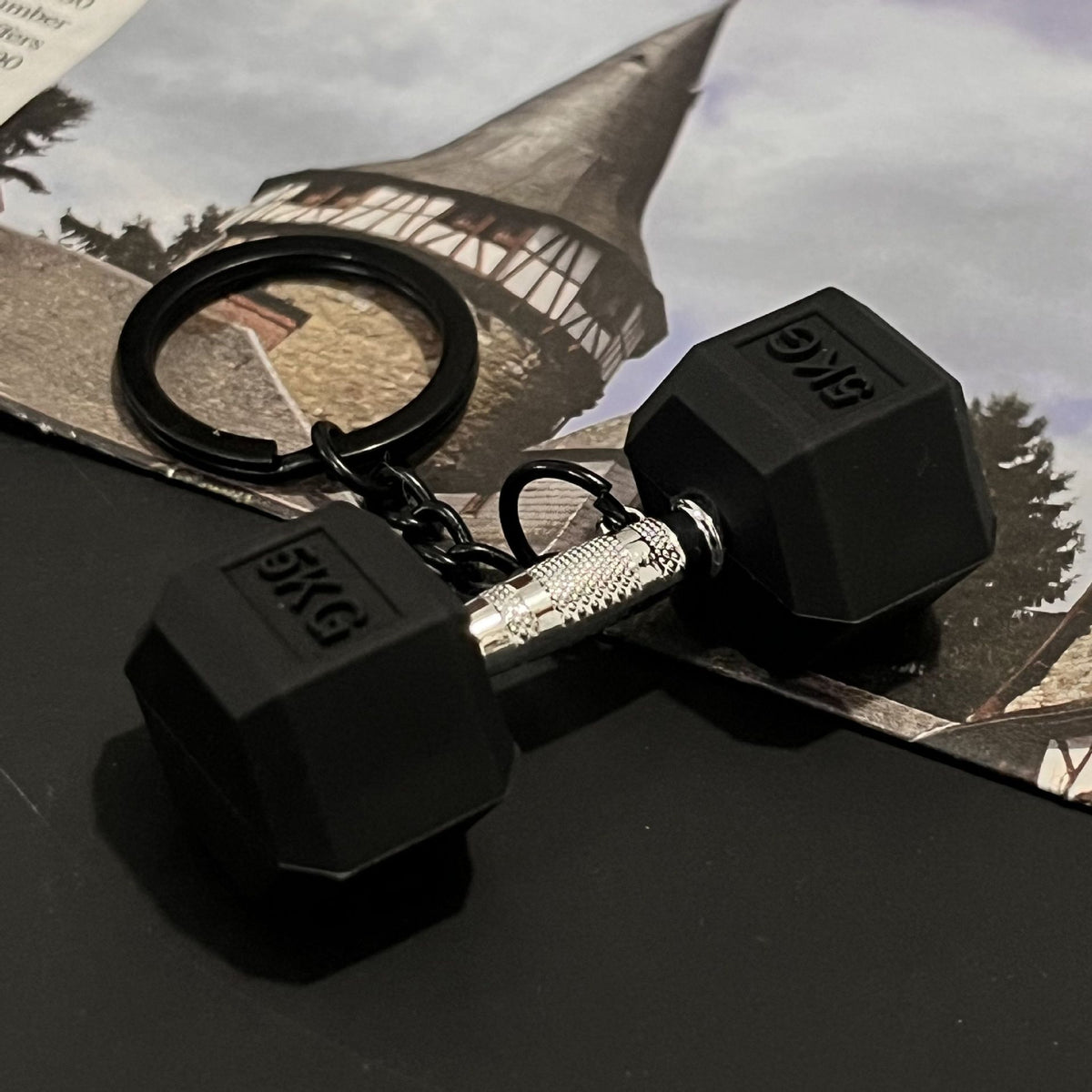 Dumbbell Keychain Accessories Equipment Pendant Metal Rubber Mini Backpack Keychain