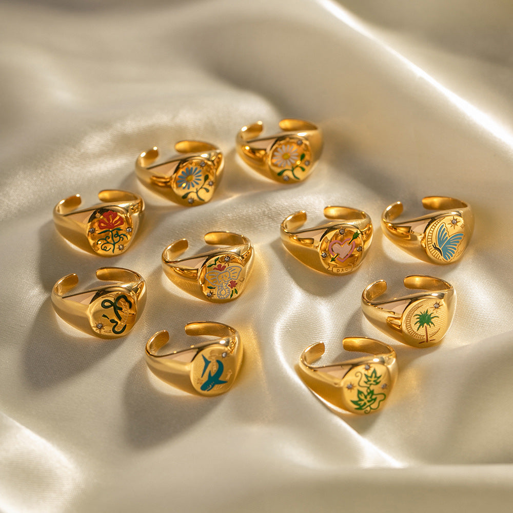Enamel Ring Amulet Open Ring
