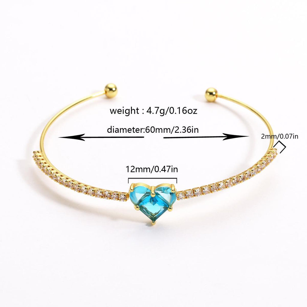 Sparkling Heart Cubic Zirconia Bangle Bracelet Platinum Plated Heart CZ Open Cuff Bracelet Luxury Elegant Crystal Bangle Anniversary Jewelry Gift for Women