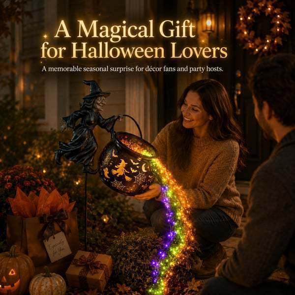 Halloween Witch Cauldron Garden Stake Light Magical Glowing Waterfall String Lights Spooky Outdoor Yard Lawn Pathway Decorative Light