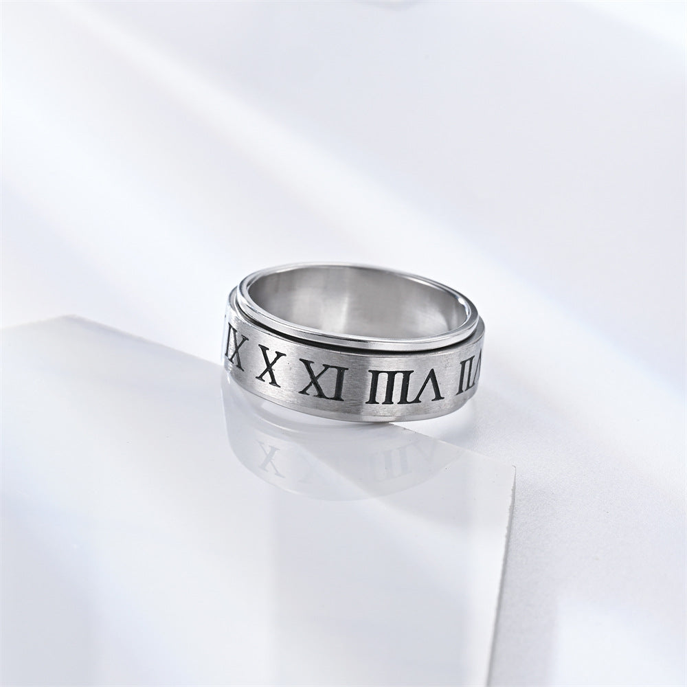 Fidget Anti-anxiety Ring Roman Numerals Open Adjustable Spinner Ring Jewelry Gifts for Him