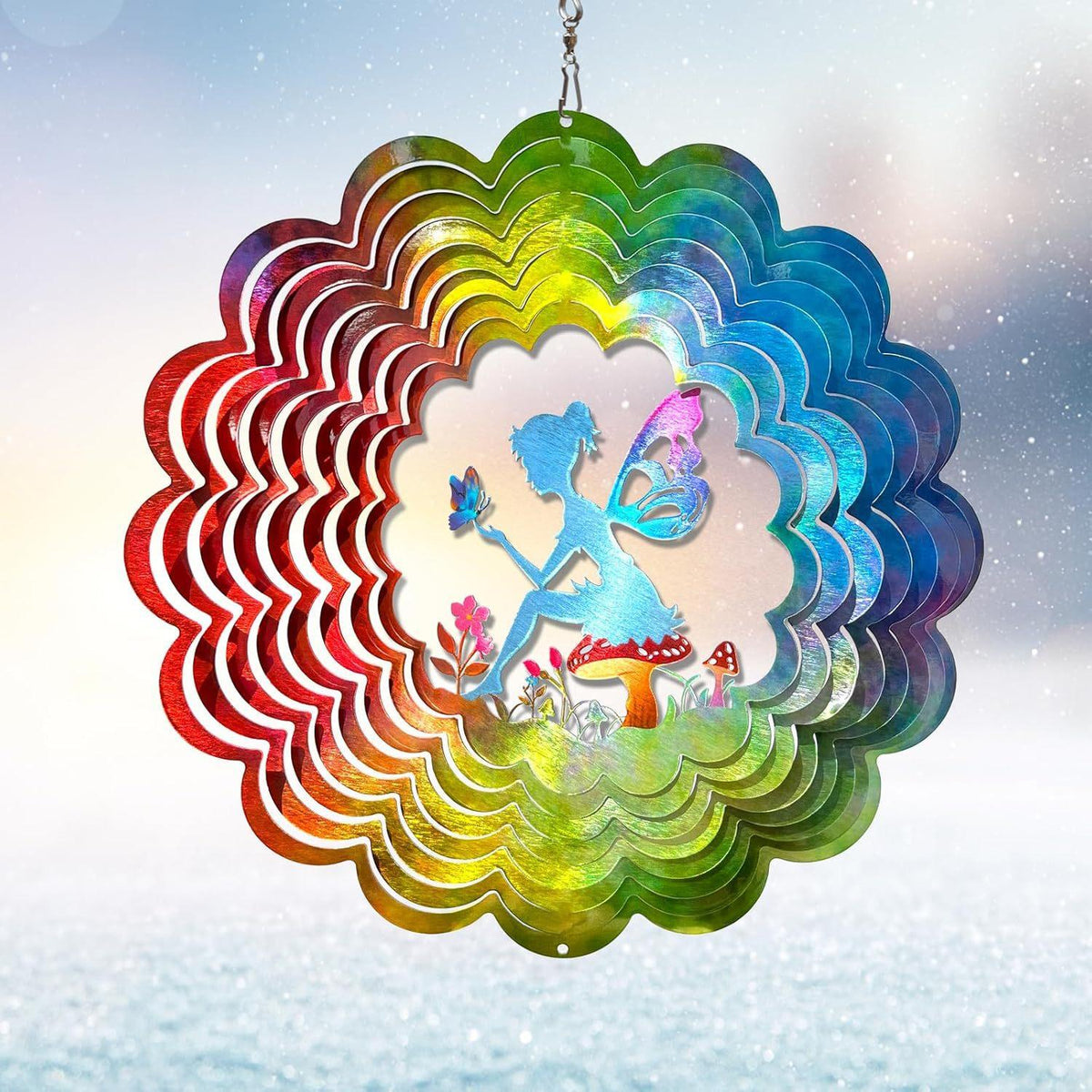 3D Mandala Metal Wind Spinner Colorful Hanging Kinetic Wind Sculpture Stainless Steel Garden Ornament Kinetic Wind Chime for Outdoor Yard Lawn Patio Decor