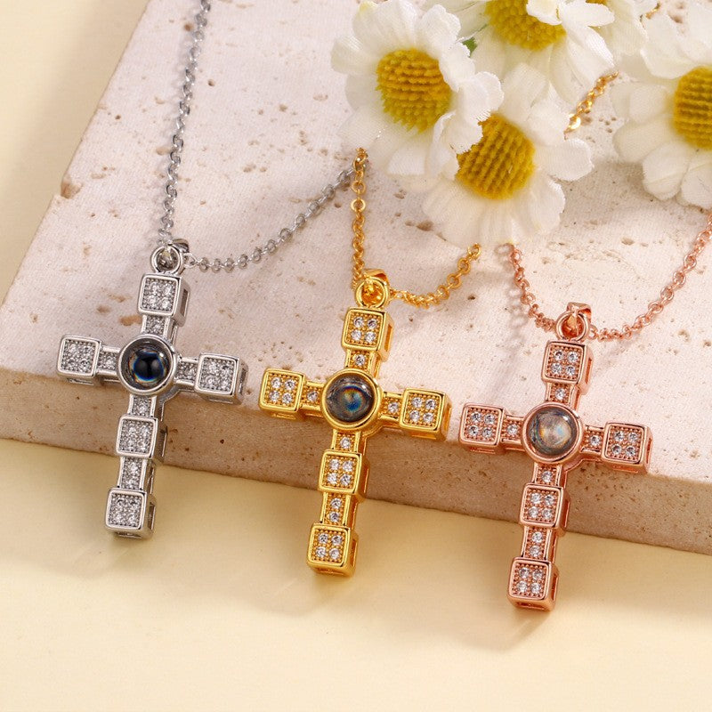 Custom Photo Projection Cross Necklace Personalized Memory Pendant Gift for Her