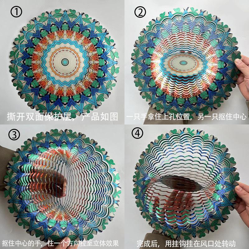 3D Mandala Metal Wind Spinner Colorful Hanging Kinetic Wind Sculpture Stainless Steel Garden Ornament Kinetic Wind Chime for Outdoor Yard Lawn Patio Decor