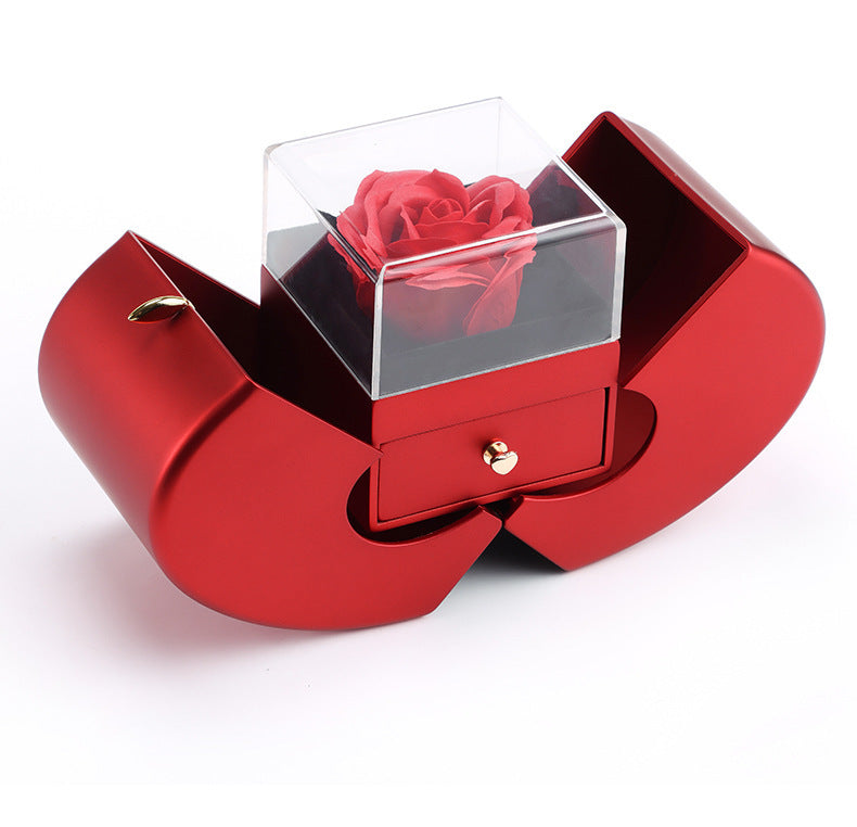 Eternity Flower Red Rose Apple Shape Gift Box Jewelry Organizer