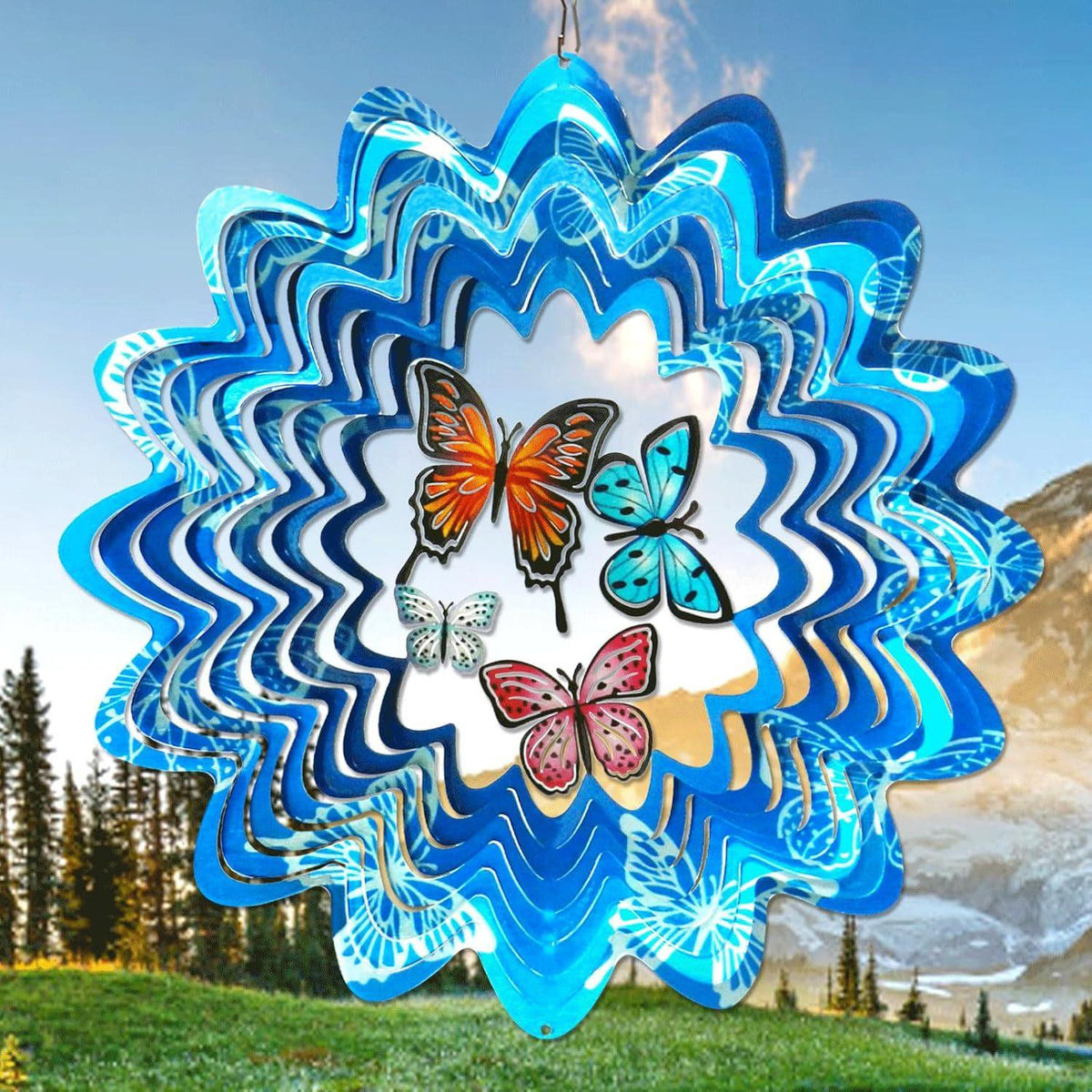 3D Mandala Metal Wind Spinner Colorful Hanging Kinetic Wind Sculpture Stainless Steel Garden Ornament Kinetic Wind Chime for Outdoor Yard Lawn Patio Decor