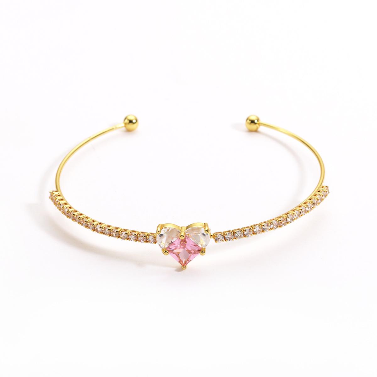 Sparkling Heart Cubic Zirconia Bangle Bracelet Platinum Plated Heart CZ Open Cuff Bracelet Luxury Elegant Crystal Bangle Anniversary Jewelry Gift for Women