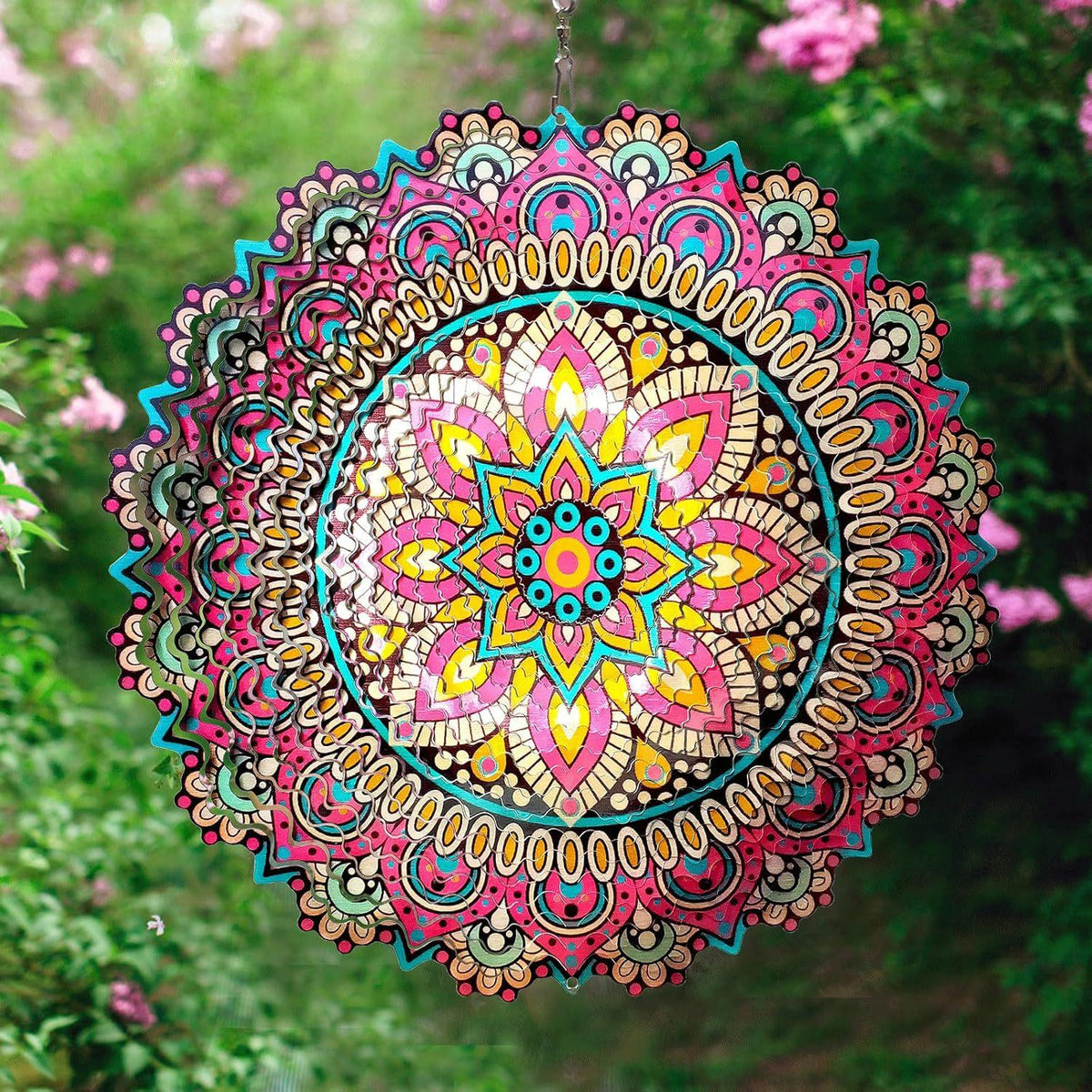 3D Mandala Metal Wind Spinner Colorful Hanging Kinetic Wind Sculpture Stainless Steel Garden Ornament Kinetic Wind Chime for Outdoor Yard Lawn Patio Decor