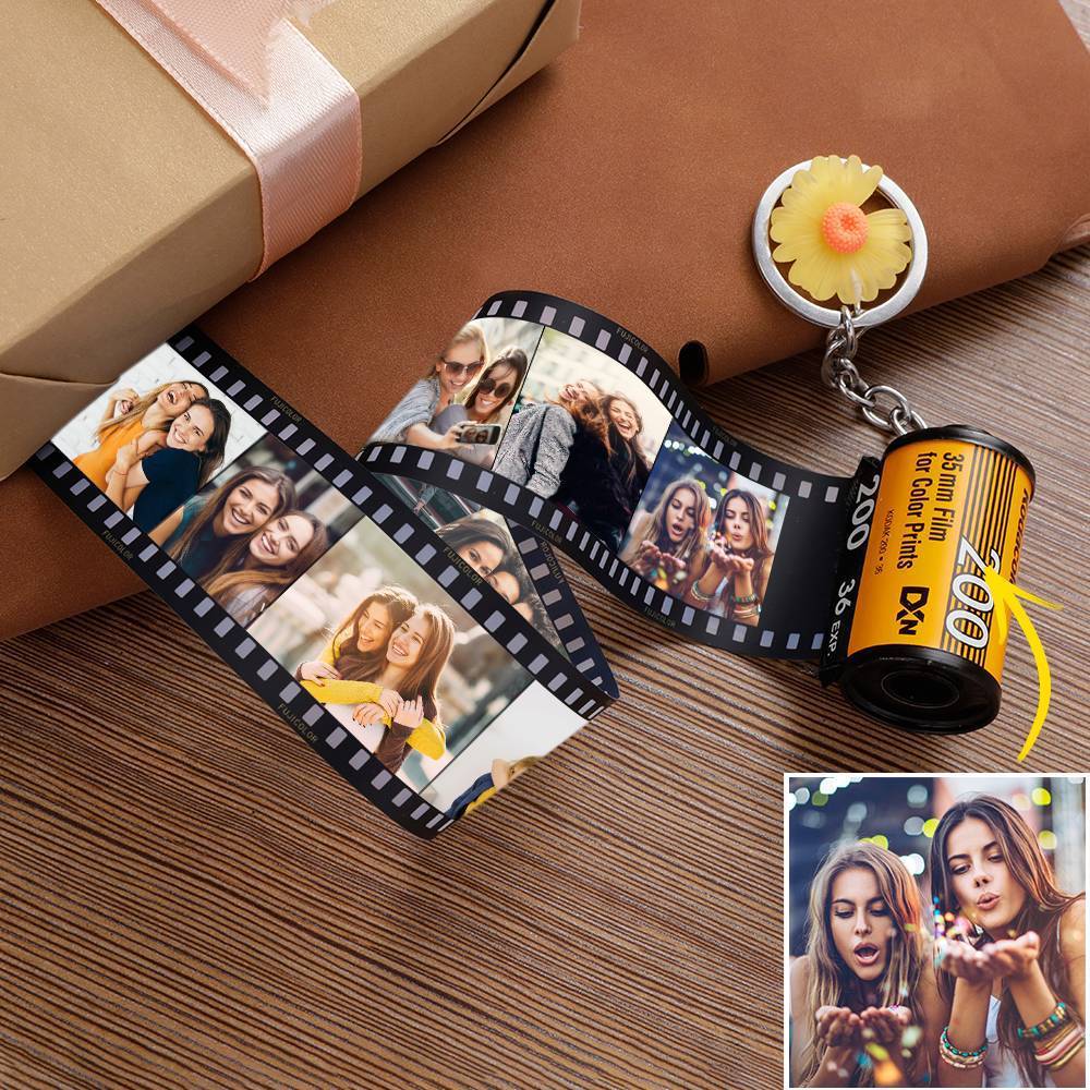 5 Pics Custom Photo Film Roll Keychain with Pictures Customized Photo Christmas Gifts for Family