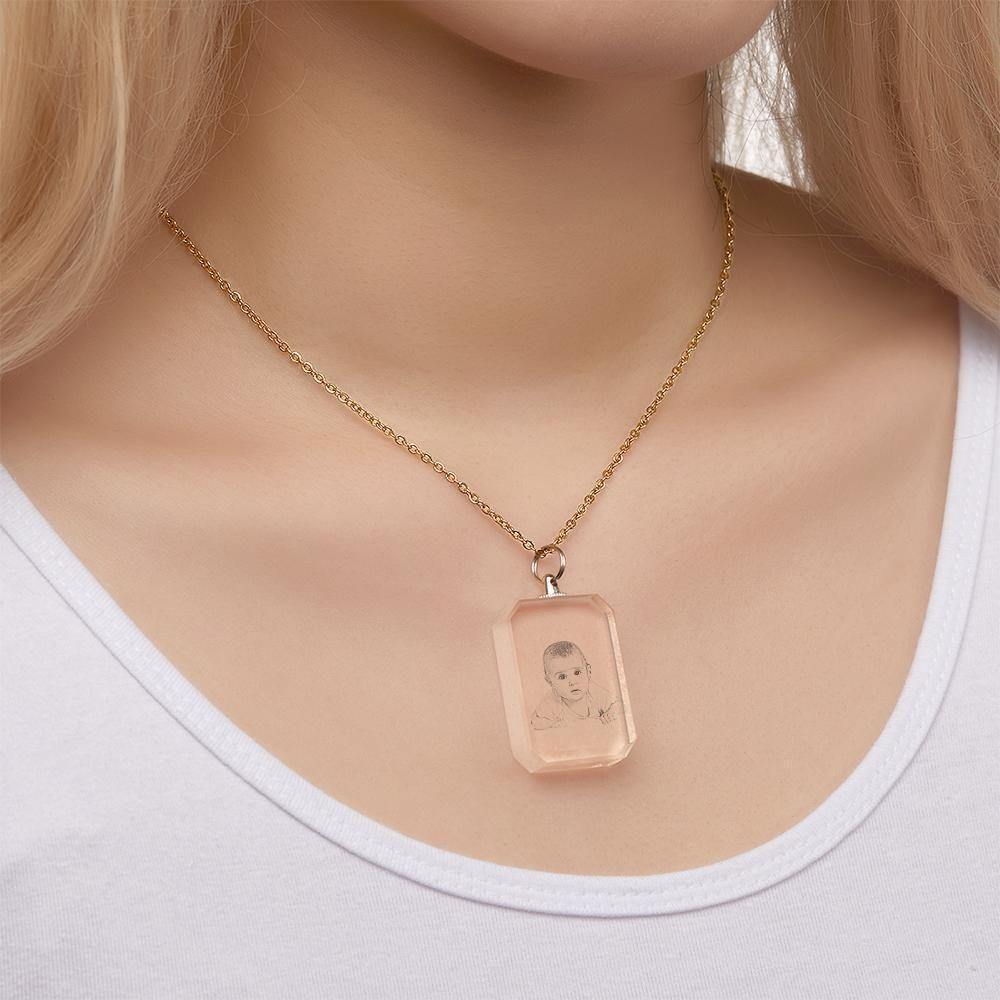 Photo Necklace Laser Engraved Photo Crystal Necklace Silver Color Chain Gifts Ideas Baby Picture Memorial Gifts