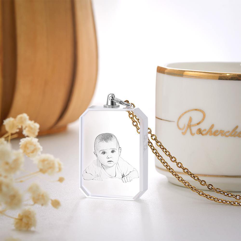 Photo Necklace Laser Engraved Photo Crystal Necklace Silver Color Chain Gifts Ideas Baby Picture Memorial Gifts