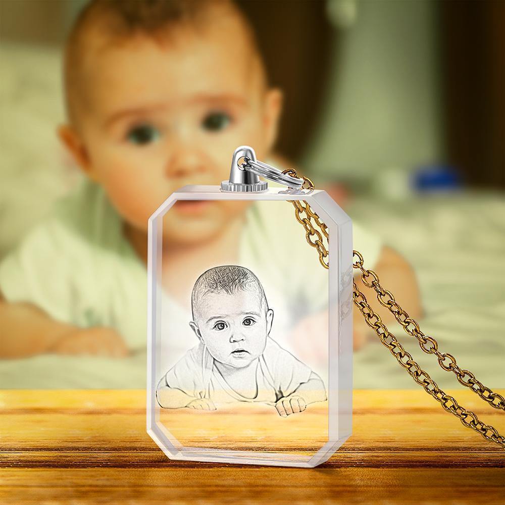 Photo Necklace Laser Engraved Photo Crystal Necklace Silver Color Chain Gifts Ideas Baby Picture Memorial Gifts