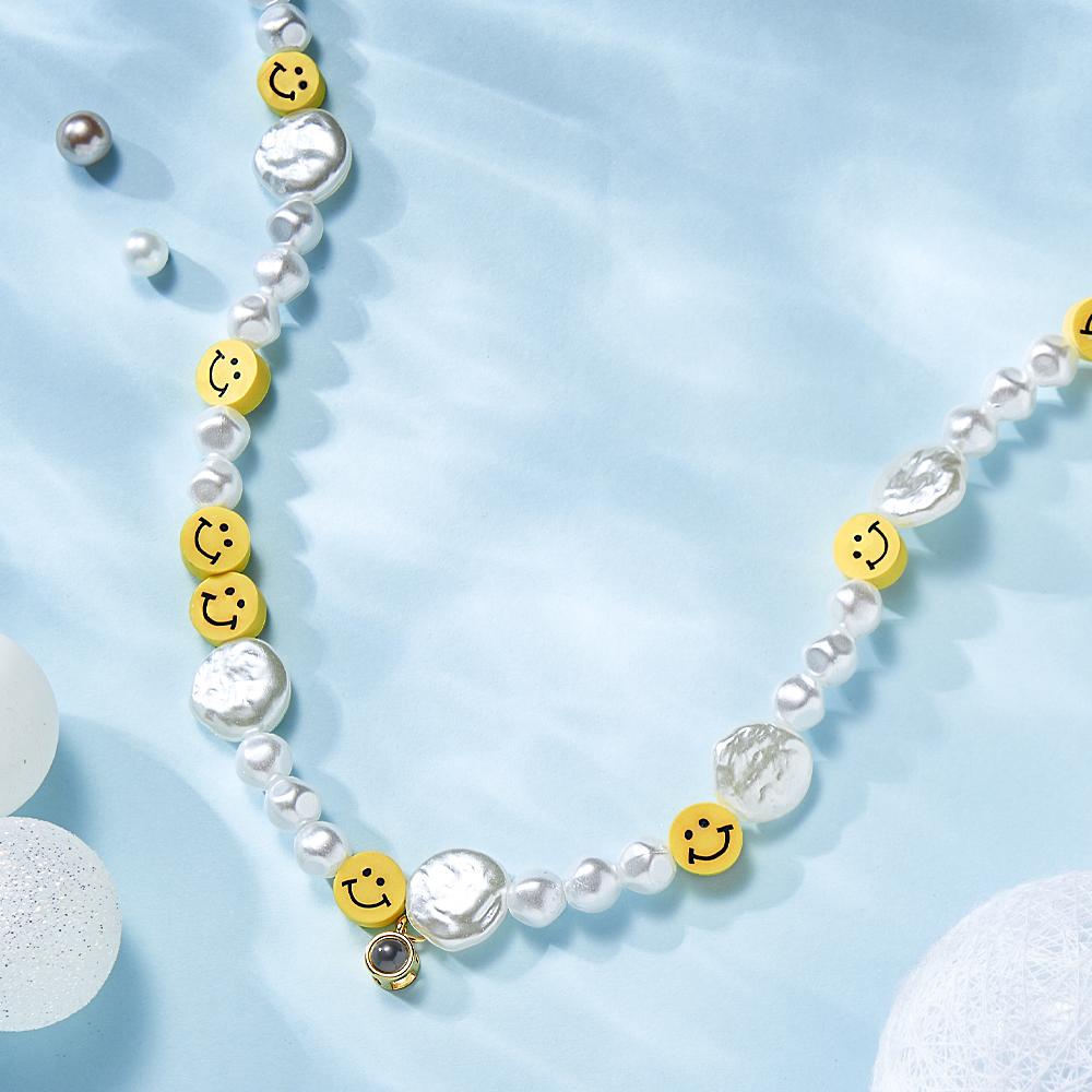 Custom Projection Necklace Smile Face Pearl Irregular Summer Y2K Collar Gift