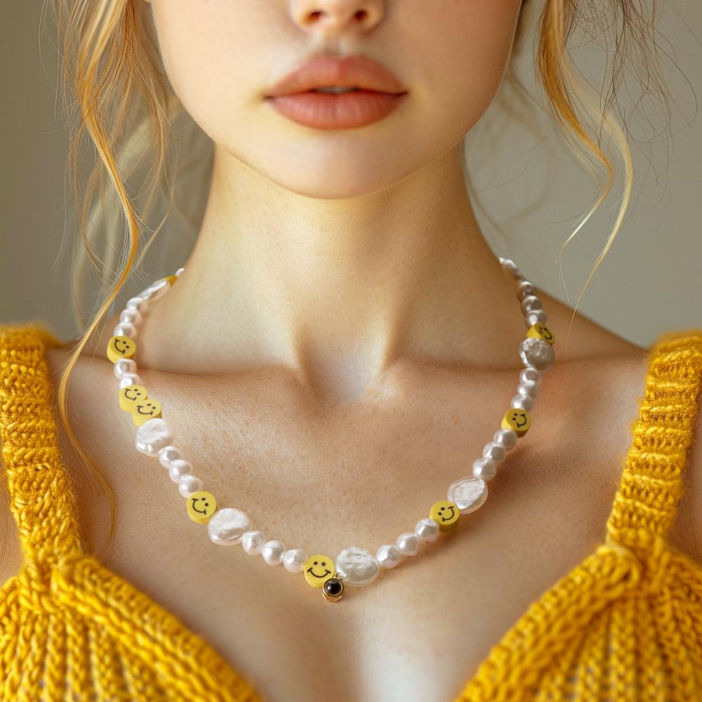 Custom Projection Necklace Smile Face Pearl Irregular Summer Y2K Collar Gift