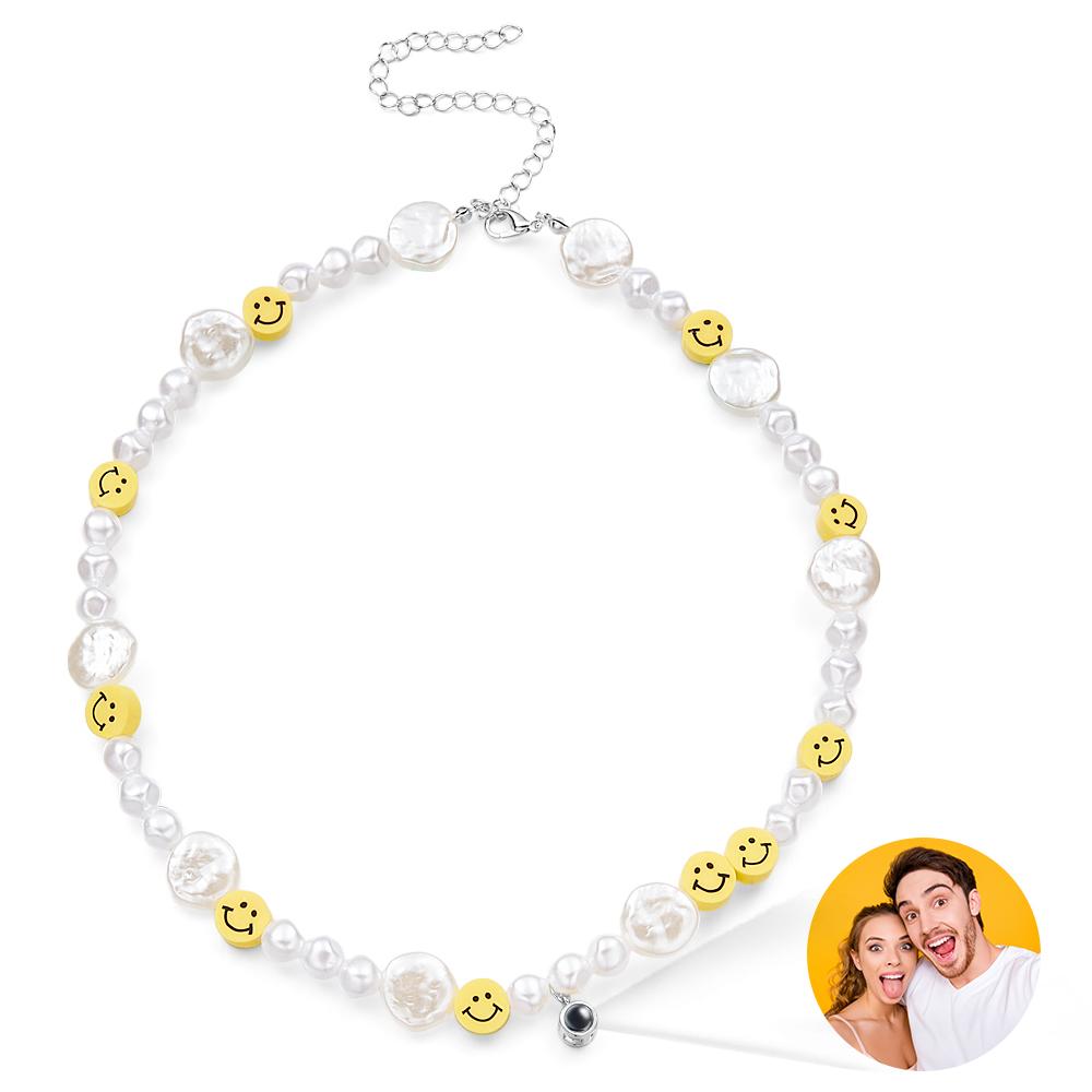 Custom Projection Necklace Smile Face Pearl Irregular Summer Y2K Collar Gift