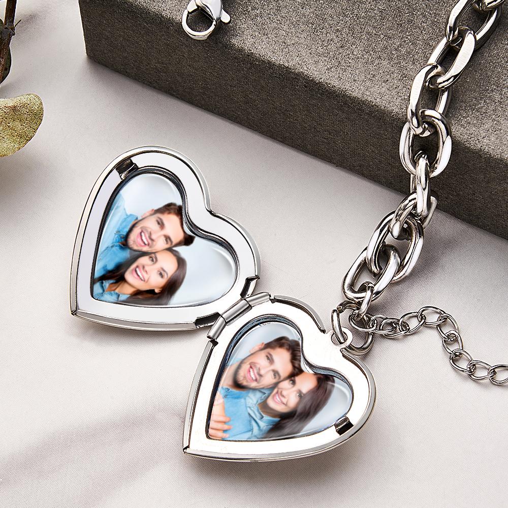 Personalized Heart Locket Bracelet Custom Vintage Adjustable Link Bracelet Gifts For Men