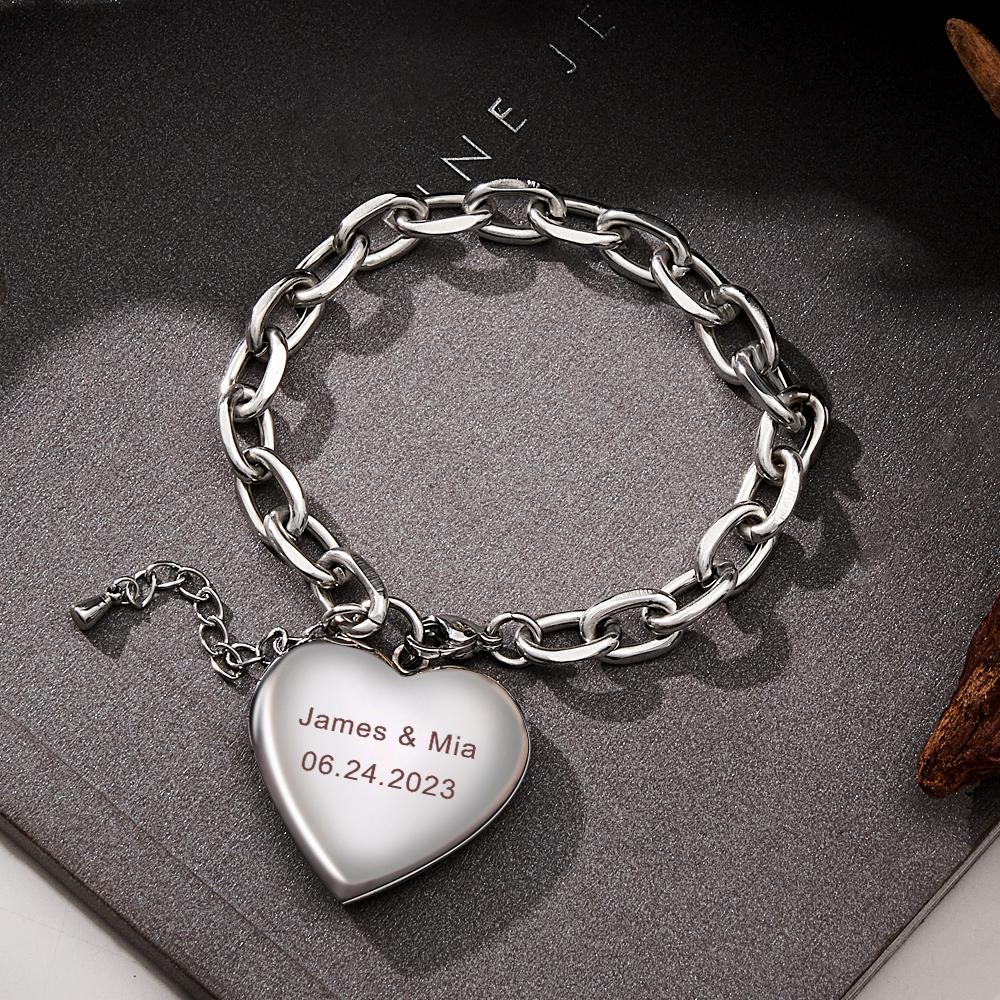 Personalized Heart Locket Bracelet Custom Vintage Adjustable Link Bracelet Gifts For Men