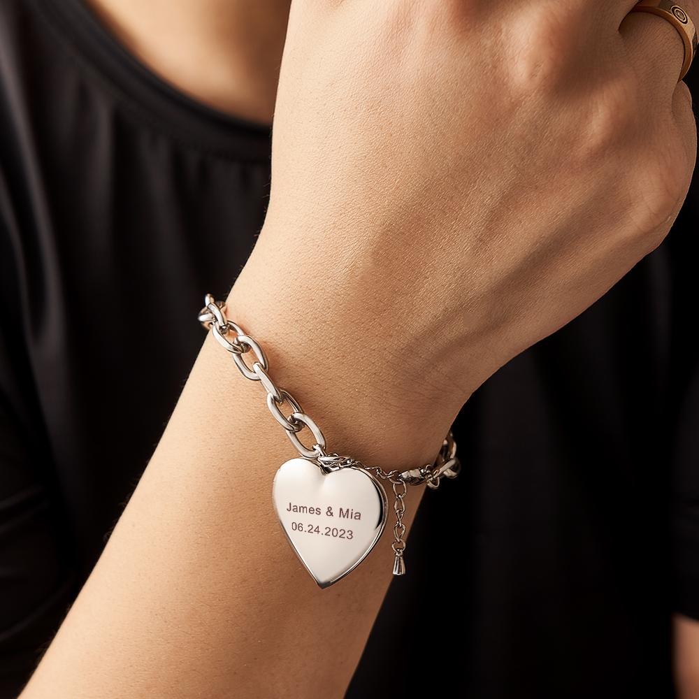 Personalized Heart Locket Bracelet Custom Vintage Adjustable Link Bracelet Gifts For Men