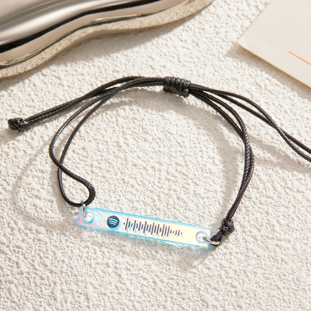 Scannable Spotify Code Transparent Gradient Color Bracelet Personalized Music Laser Colorful Acrylic Plaque Adjustable Bracelet Gift For Him