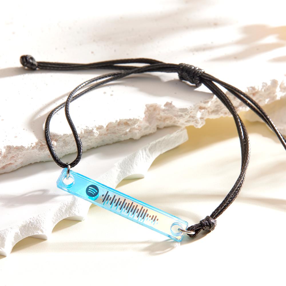 Scannable Spotify Code Transparent Gradient Color Bracelet Personalized Music Laser Colorful Acrylic Plaque Adjustable Bracelet Gift For Him