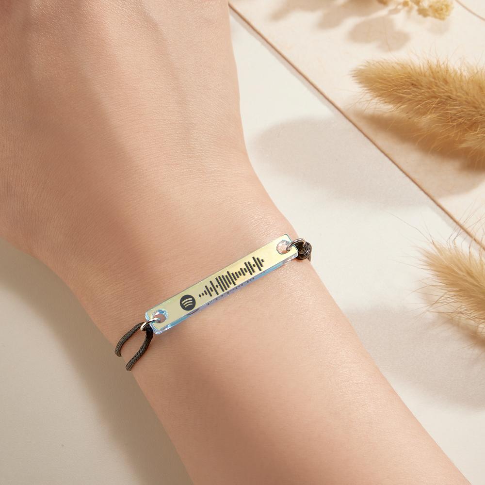 Scannable Spotify Code Transparent Gradient Color Bracelet Personalized Music Laser Colorful Acrylic Plaque Adjustable Bracelet Gift For Him