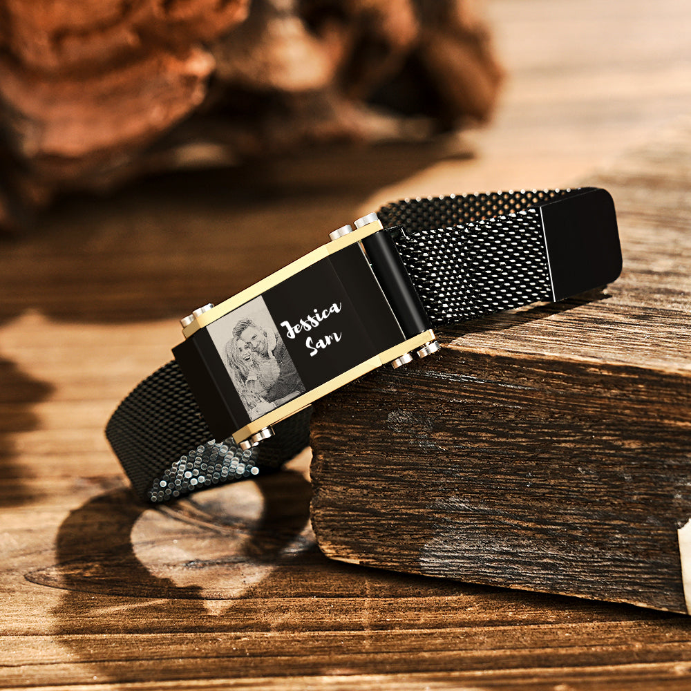 Custom Photo Name Bracelet Trendy Adjustable Magnetic Buckle Bracelet For Men