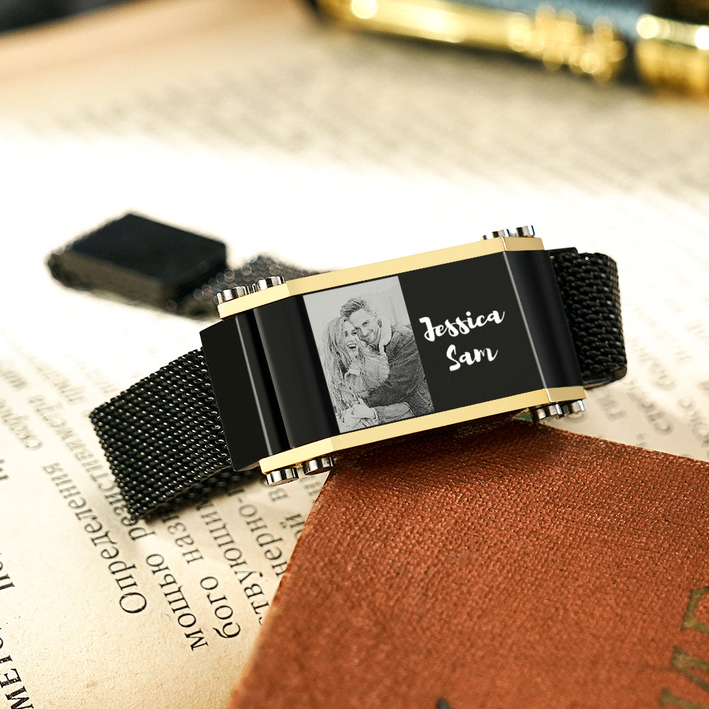 Custom Photo Name Bracelet Trendy Adjustable Magnetic Buckle Bracelet For Men