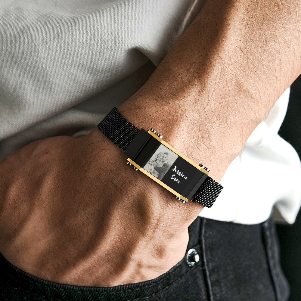 Custom Photo Name Bracelet Trendy Adjustable Magnetic Buckle Bracelet For Men