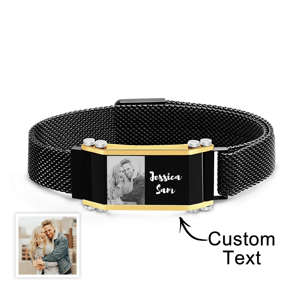 Custom Photo Name Bracelet Trendy Adjustable Magnetic Buckle Bracelet For Men