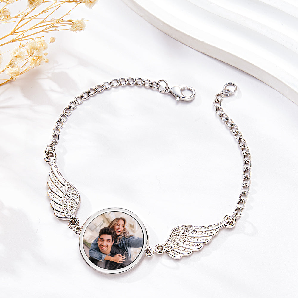 Custom Photo Bracelet Personalized Gorgeous Angel Wings Bracelet Gifts for Women