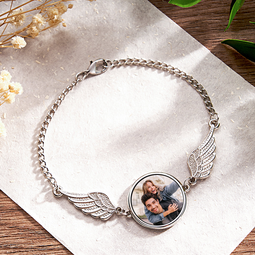 Custom Photo Bracelet Personalized Gorgeous Angel Wings Bracelet Gifts for Women