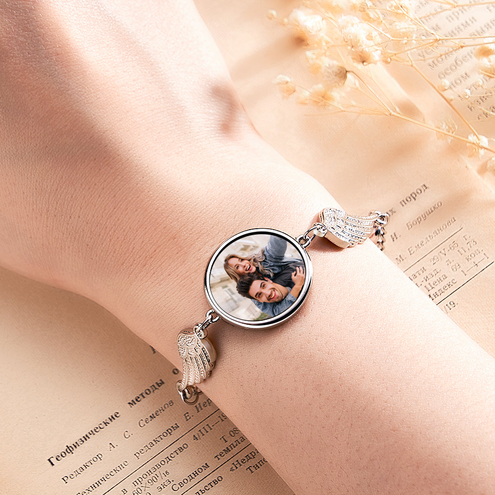Custom Photo Bracelet Personalized Gorgeous Angel Wings Bracelet Gifts for Women