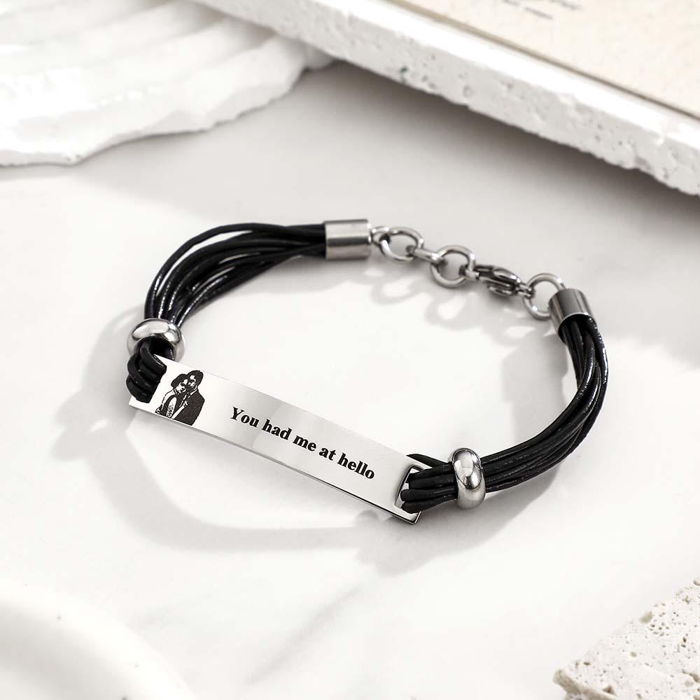 Custom Photo Leather Bracelet Personalized Engraved Adjustable Simple Bracelet Gifts For Men