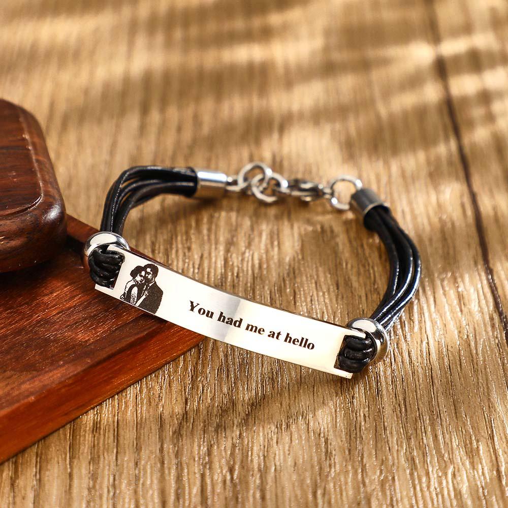 Custom Photo Leather Bracelet Personalized Engraved Adjustable Simple Bracelet Gifts For Men