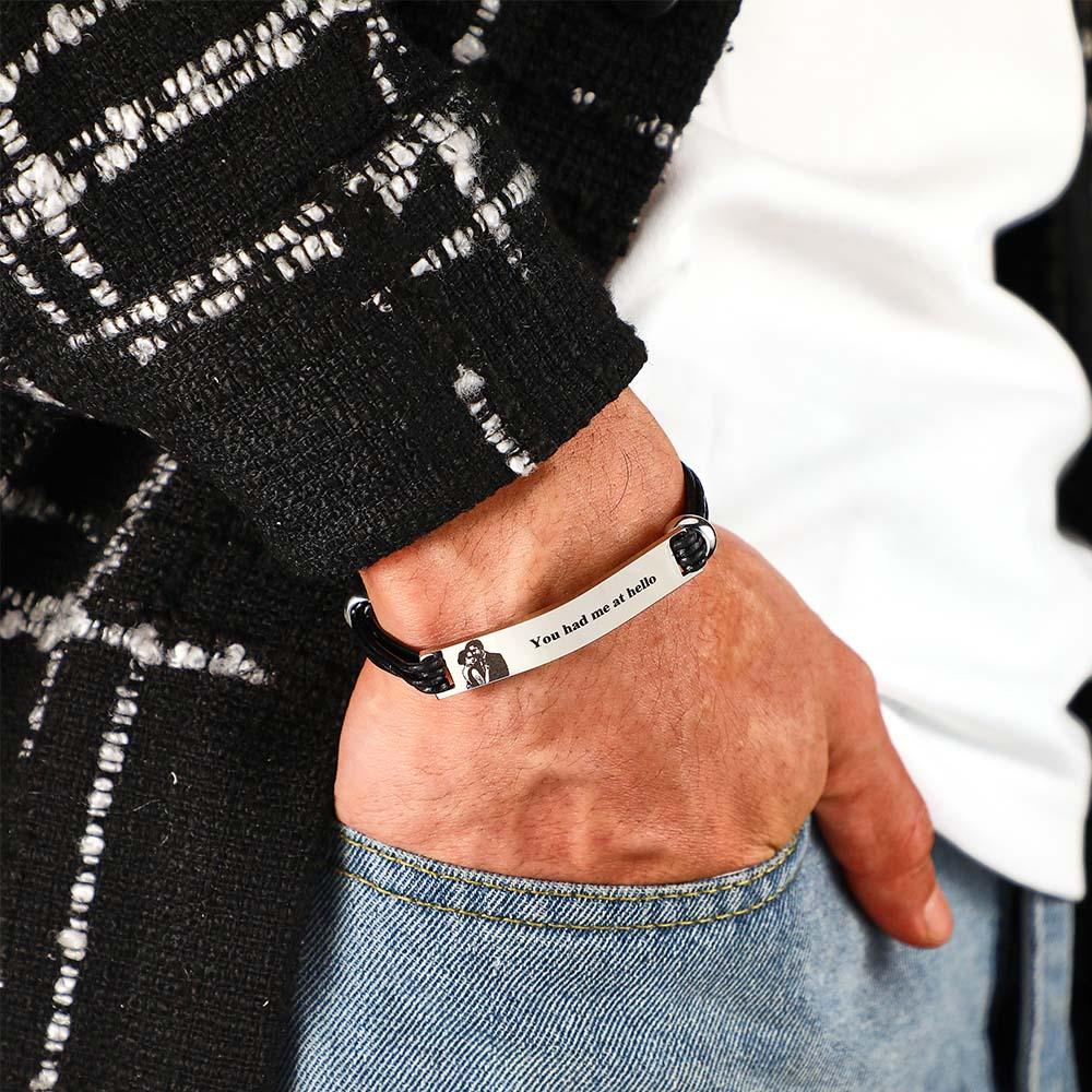 Custom Photo Leather Bracelet Personalized Engraved Adjustable Simple Bracelet Gifts For Men