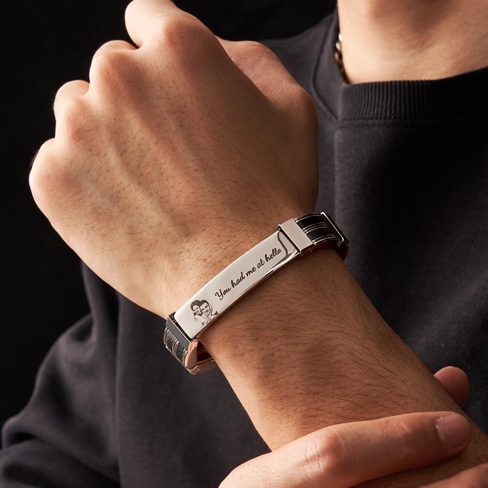 Personalized Photo Bracelet With Text Trendy Bracelet Father's Day Gift For Men