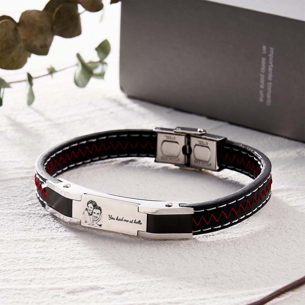 Custom Photo Engraved Bracelet Fashion Leather Men's Gift