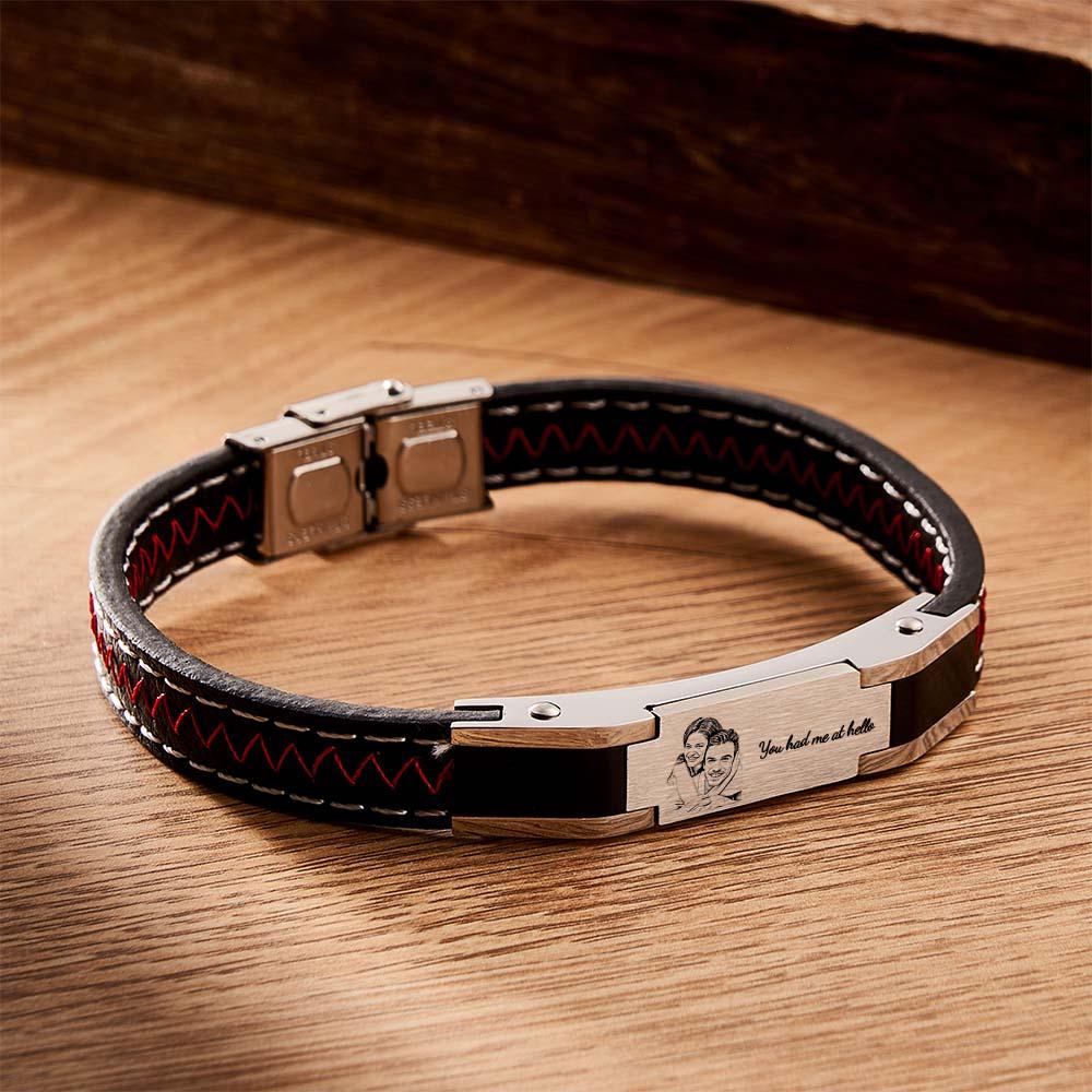Custom Photo Engraved Bracelet Fashion Leather Men's Gift