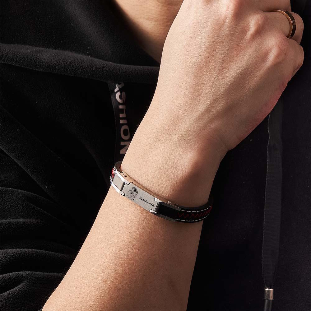 Custom Photo Engraved Bracelet Fashion Leather Men's Gift