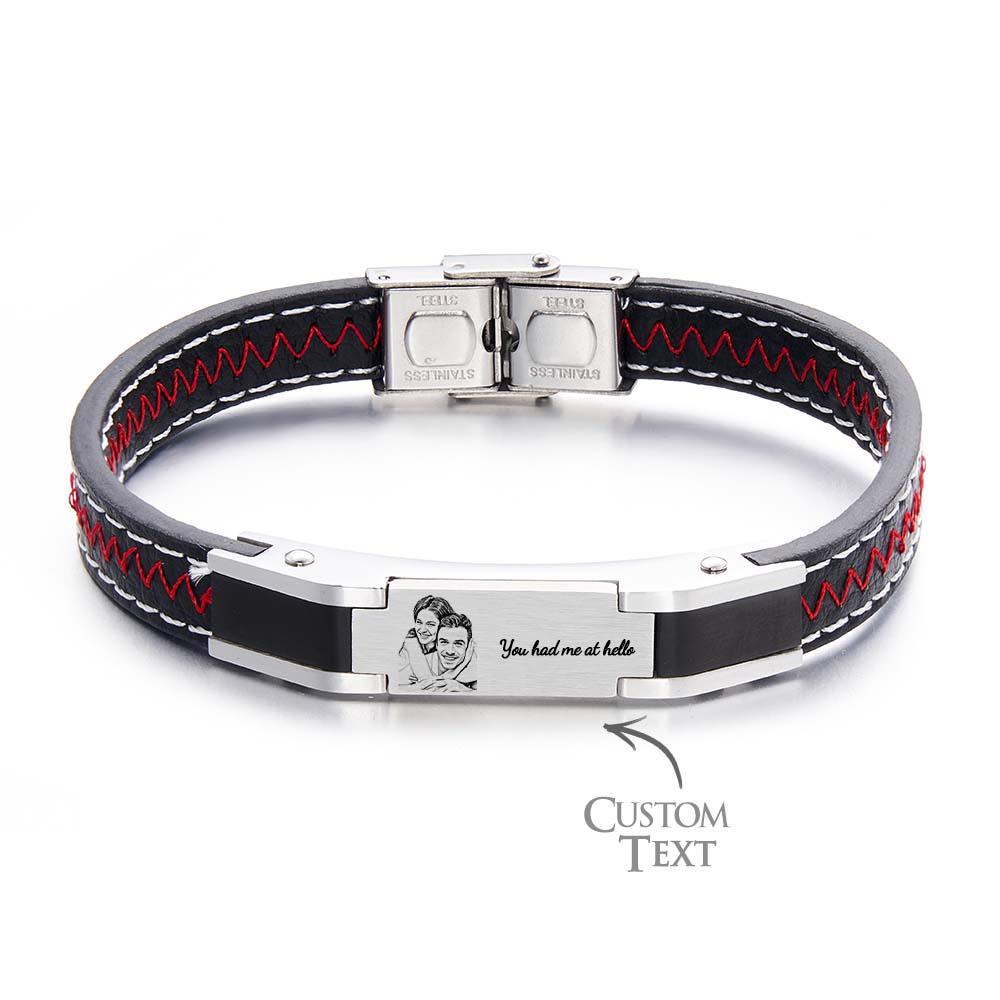 Custom Photo Engraved Bracelet Fashion Leather Men's Gift
