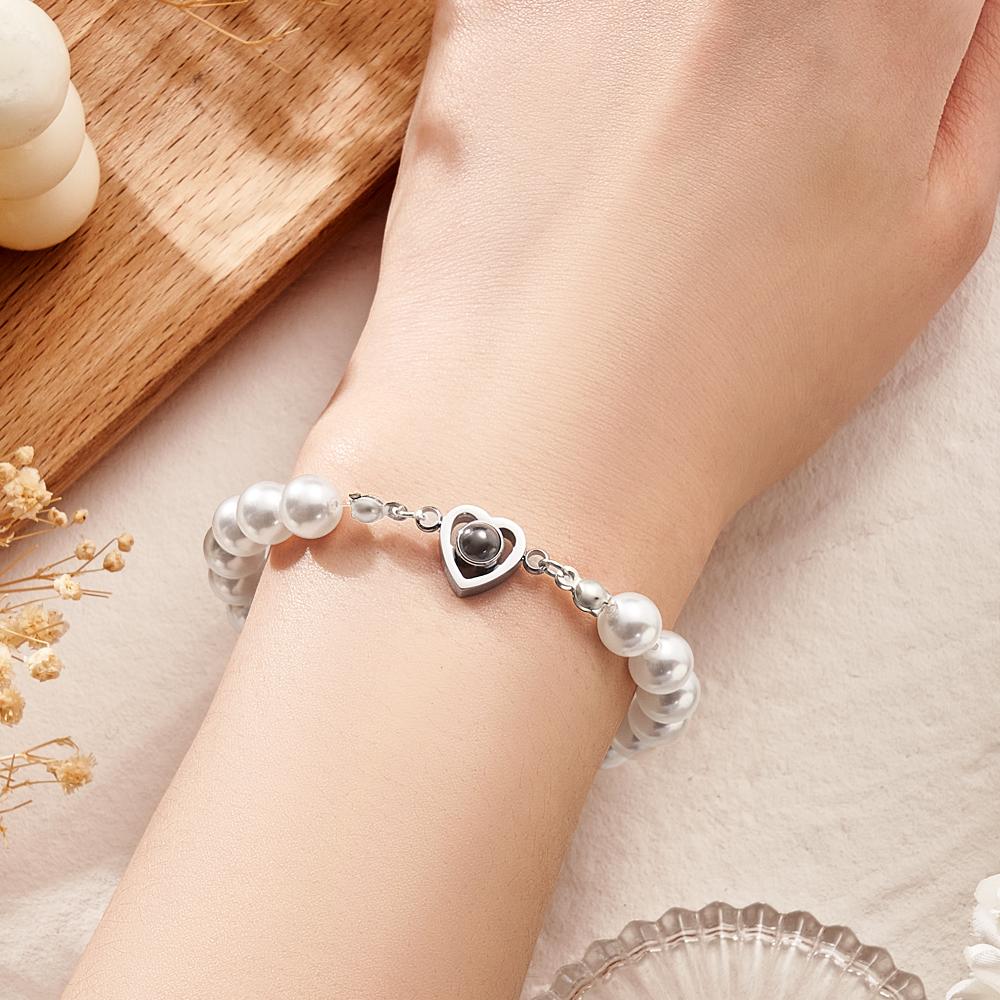Custom Projection Bracelet Heart Pearl Gift for Her
