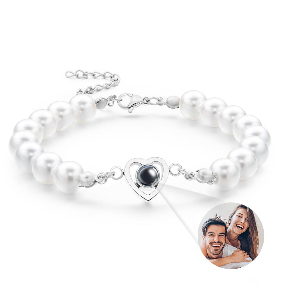 Custom Projection Bracelet Heart Pearl Gift for Her