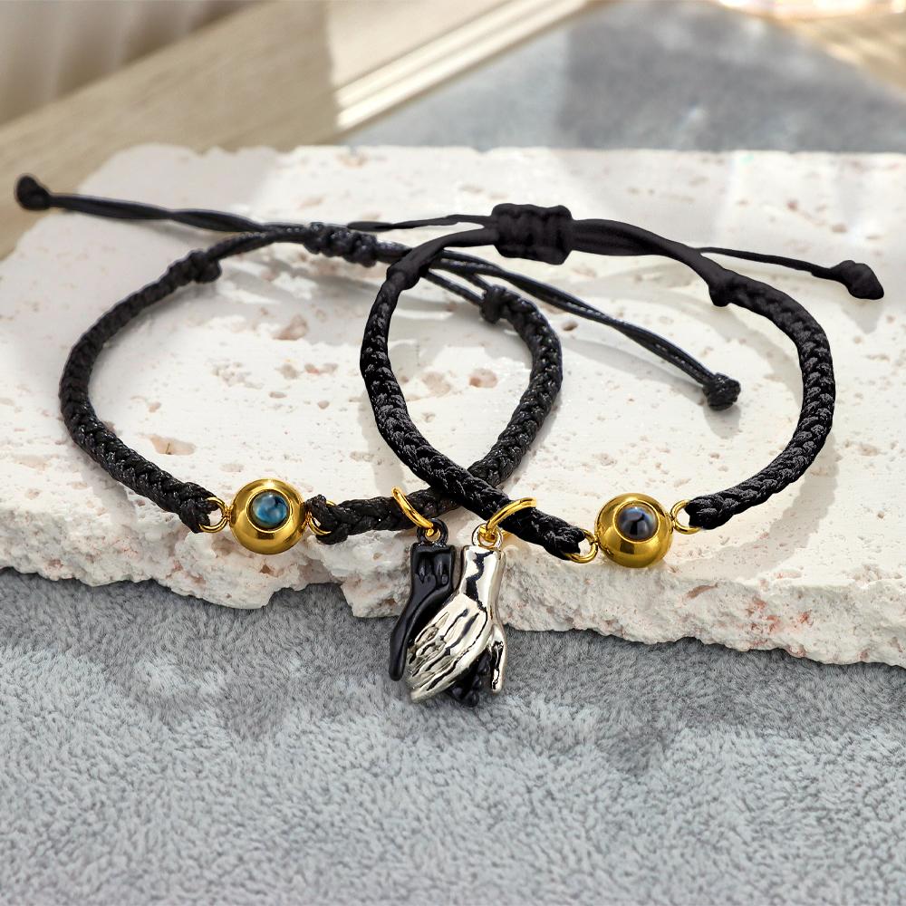 Custom Engraved Bracelet Magnetic Shake Hands Couple Gift