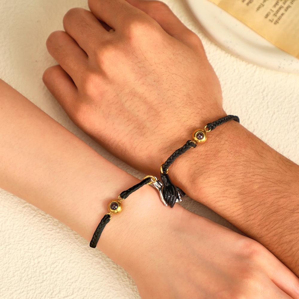 Custom Engraved Bracelet Magnetic Shake Hands Couple Gift
