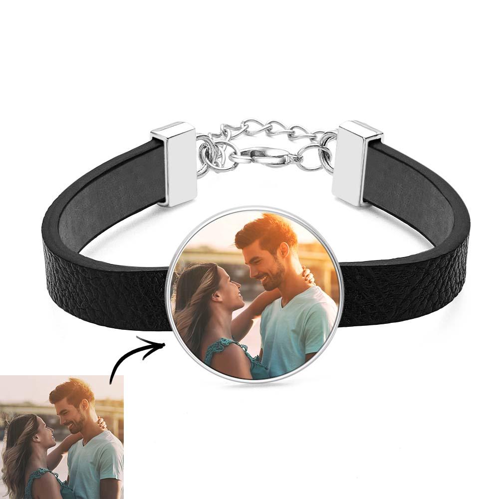 Retro Photo Leather Bracelet With Text Men's Bracelet Father's Day Gift