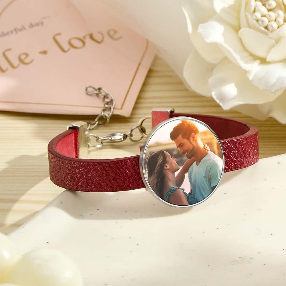 Retro Photo Leather Bracelet With Text Men's Bracelet Father's Day Gift