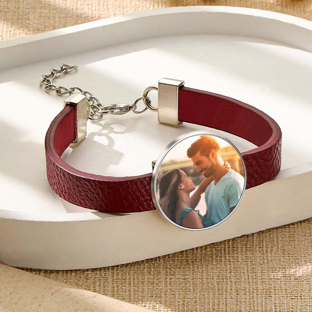 Retro Photo Leather Bracelet With Text Men's Bracelet Father's Day Gift
