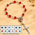 Personalized Photo Birthstone Rosary Bracelet with Cross Pendant Memorial Gift for Family